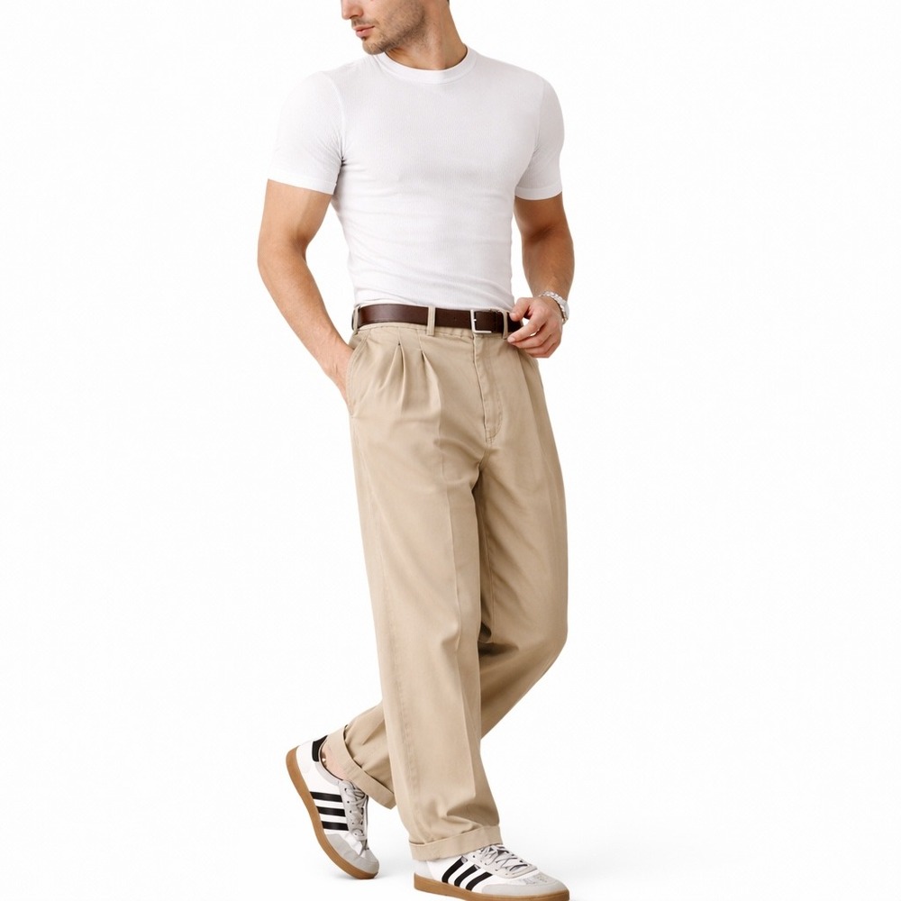Dockers Men's Relaxed Fit Pleated Khaki Chinos Lightweight‎ Spring Dress Pants